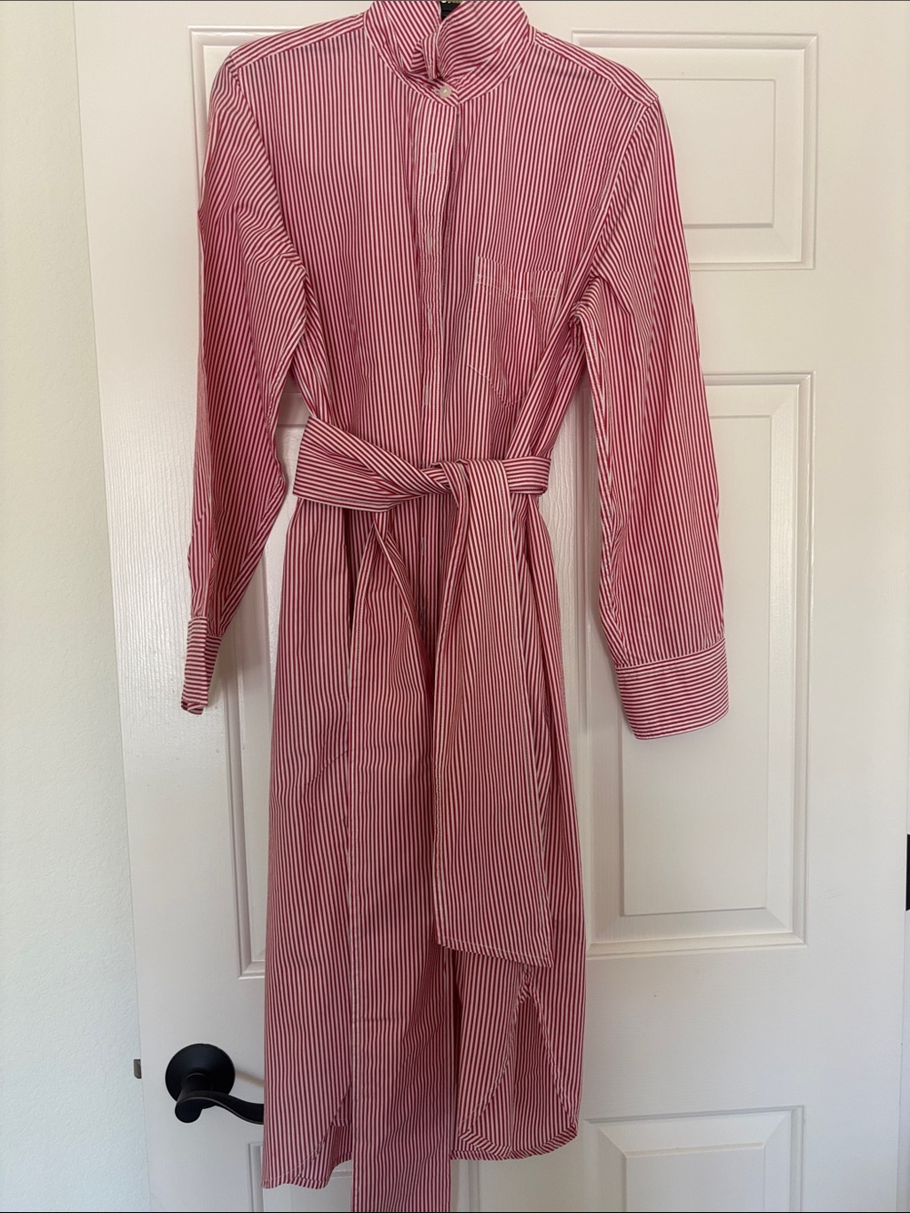 J. Crew Red and White Striped Belted Shirt Dress, S,  crisp cotton poplin